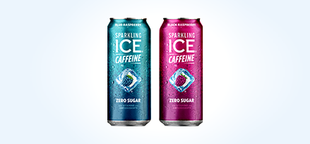 2 Sparkling Ice® +Caffeine cans in Blue Raspberry and Black Raspberry.