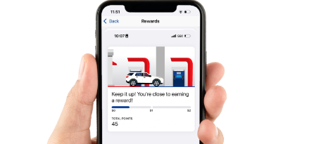 White SUV fills up at a fuel pump to earn rewards. Join now!