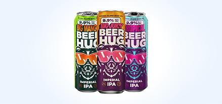 3 Beer Hug cans in a row.