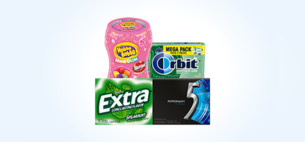 Hubba Bubba®, Orbit®, Extra® and 5™ gum packages. 