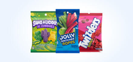Shaq-a-licious XL gummies, Jolly Rancher Ropes and Twizzlers bites packages. Club Card: Earn 100 points. Buy 2 5.3–7-oz. of any large peg sweets.